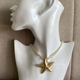 Collar con colgante de estrella de mar dorado, joyas elegantes para evento especial, look completo, envío a todo Chile.