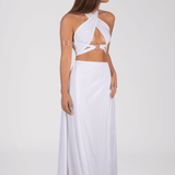 Conjunto Victoria Blanco: vestido blanco elegante ideal para bodas civiles y ceremonias en la playa, disponible en Chile.