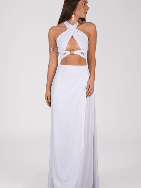 Vestido blanco elegante ideal para bodas civiles y ceremonias en la playa. Diseño moderno y atractivo, con envío a todo Chile.