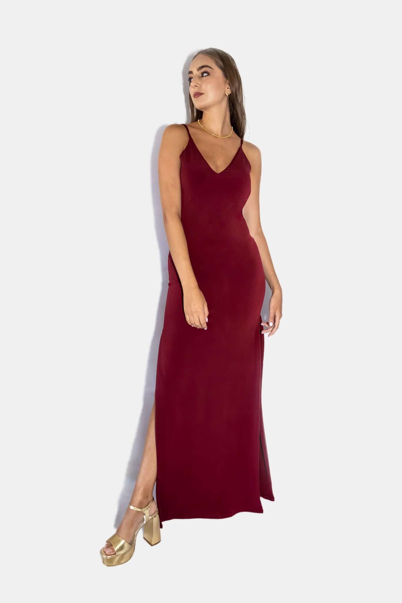 Vestido de fiesta largo burdeo para bodas, galas y graduaciones