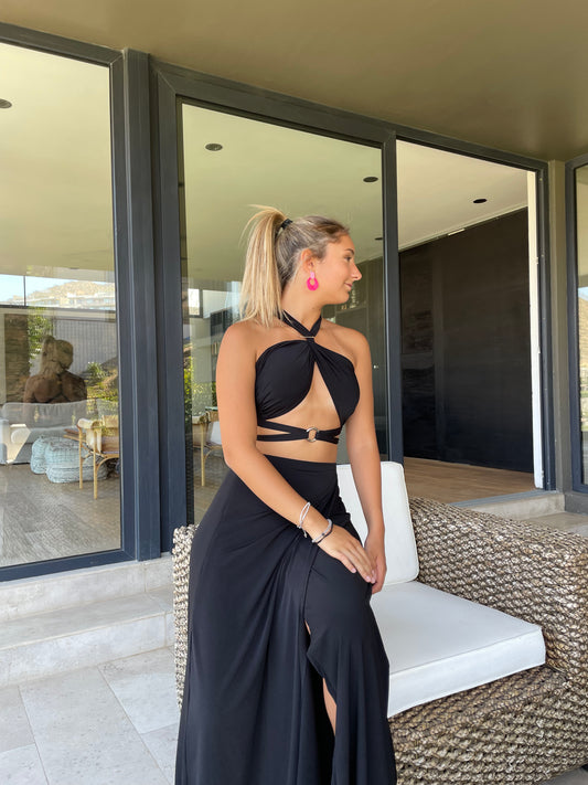 conjunto de fiesta largo negro para bodas, galas y graduaciones