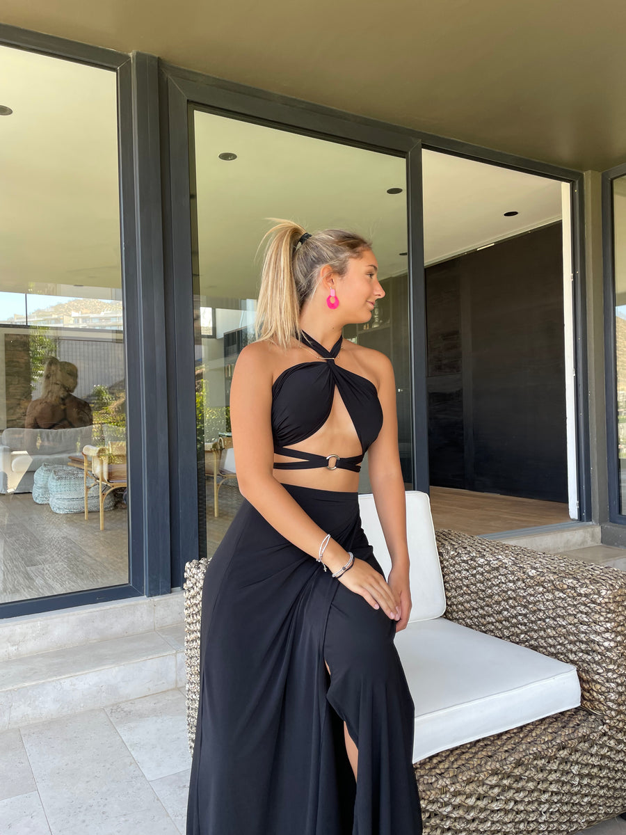conjunto de fiesta largo negro para bodas, galas y graduaciones
